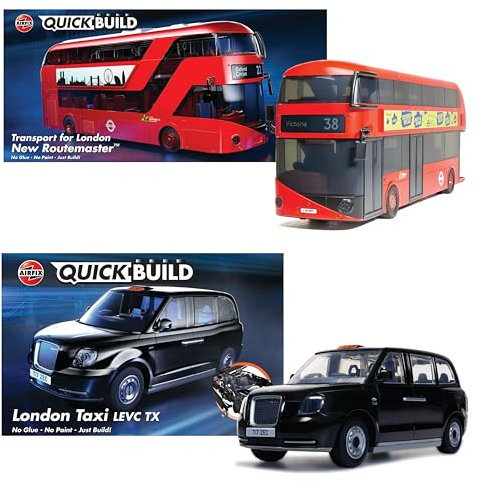 Airfix QUICKBUILD Model Vehicle Kit - New Routemaster Bus & London Taxi Building Kits for Kids 6+, Construction Toys for Boys & Girls, No Glue Model Making - Classic Vehicle Gifts Plastic Model Kits