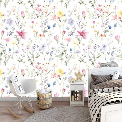 Generico Carta Da Parati Fotografica Acquerello Fiori Di Campo Camera Da Letto Dei Bambini Asilo Nido Carta Da Parati 200 X 140 Cm Fotomurale Decorazione Per Soggiorno