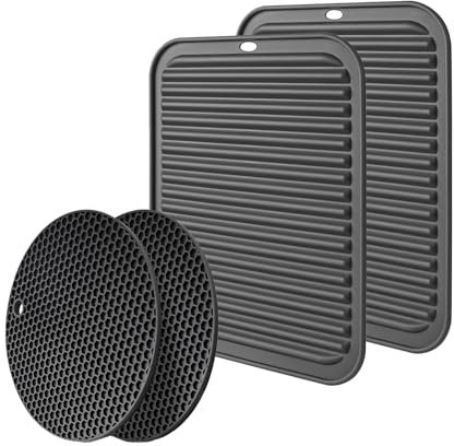 4 Piezas Salvamanteles de Silicona, Posavasos de Silicona para Ollas Multifuncionales, Posavasos, Agarraderas para Ollas, Manteles Individuales (2 Redondos, 2 Cuadrados)