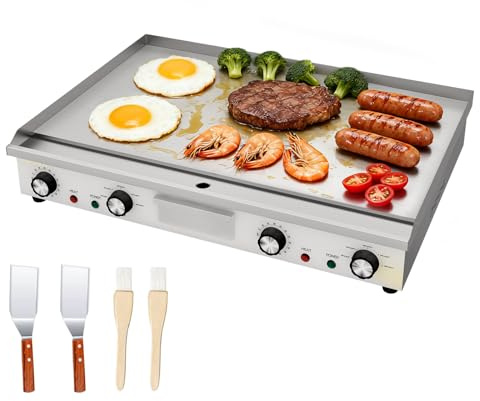 MOOTACO Plancha Parrilla eléctrica comercial de acero inoxidable,64/73cm con control de temperatura regulable 50~300℃ para restaurante, lugares público,barbacoa (65 x 40 cm)