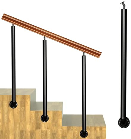 Geländer für Außentreppen, schwarzer Handlauf aus Schmiedeeisen verstellbare Balustradenpfosten zur seitlichen Montage, Handlauf-Geländer-Set für Veranda-Treppen für Betonziegel oder Holzstufen(90cm(3