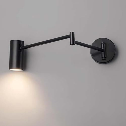 LOGT LED Wandleuchte mit Schwenkbarem Arm Wandlampe mit Schalter und Fernsteuerung Wand Lampe Verstellbarer Lange Arm Wand Leselampe Dimmbar Innen Wandstrahler Runde mit Gelenkarm Faltbar,Schwarz