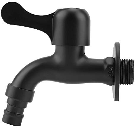 Telituny 304 Edelstahl Wand Berg Hahn, Europäischer Art Schwarz Garten Wasserhahn Waschmaschiene Kaltwasser Armatur, Wasserhahn Garten, Außenwasserhahn Frostsicher, für Garten Waschküche Balkon Bad