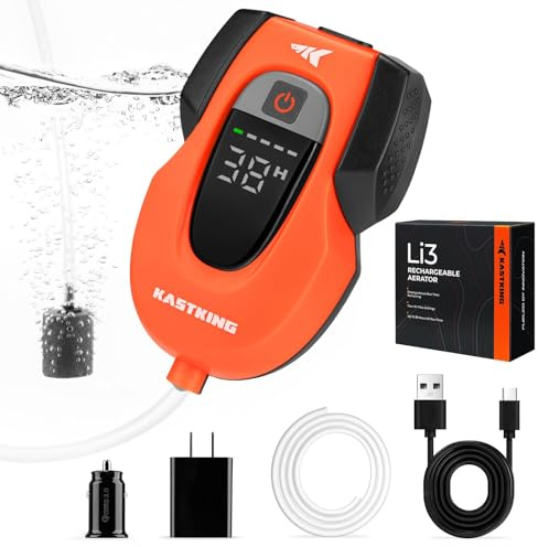 KastKing Updated Li3 Ice Fishing Aerator Pump - Rechargeable Battery, Real-Time Display, Multiple Airflow Settings, Aerator for Fish and Bait Buckets