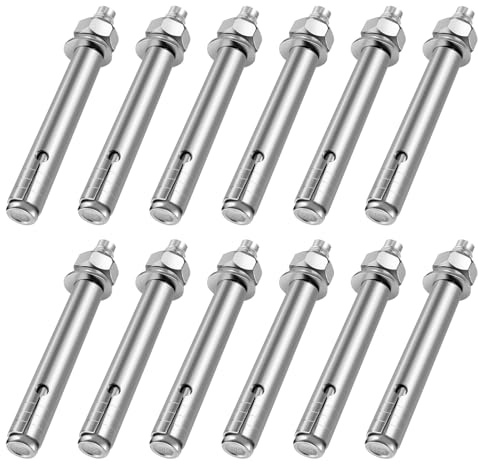 Lot de 12 chevilles d'ancrage pour charges lourdes M8 x 80 mm en acier inoxydable - Vis d'ancrage pour charges lourdes - Vis d'expansion - Vis d'expansion - Vis d'expansion