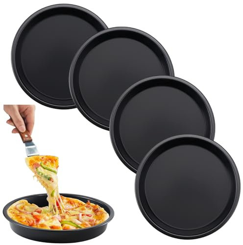 XSHAO® 4 bandejas para pizza redondas, 18 cm, acero al carbono, molde para pizza con revestimiento antiadherente para pizza, pasteles flameados