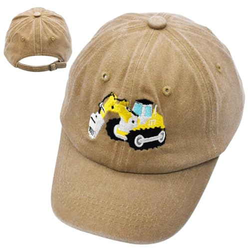 FCXVXCL Excavator Cappellino Baseball, Cartoon Cappello Baseball Regolabile Dimensioni Bambini Protezione UV Berretto per Bambini Ragazzi e Ragazze 3-8 Years Old, Khaki