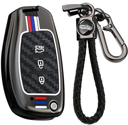 KUNIO Autoschlüssel Hülle Schlüsselhülle Passt für Hyundai Kona i10 i30 i20 ioniq Hybrid Tucson Santa Fe ix35 Mistra Metall 3 Tasten Schlüsselschutz Schlüsselanhänger B Schwarz