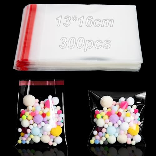 300 Pièces Sacs en Sachet Emballage Transparent Biscuit en Moyen Auto-adhésifs Cellophane Transparents 13 x 16 cm Sacs OPP Sachet Emballage pour Biscuits Bonbons Chocolat Bijoux Boucles d'oreilles