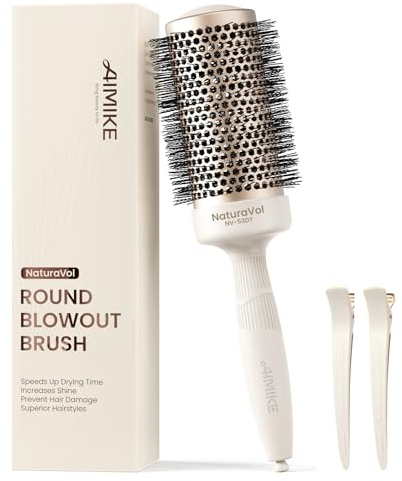 AIMIKE NaturaVol Round Brush for Blow Out, Large Round Hair Brush for Fine Hair with Nano Thermal Ceramic Tech, for Blow Drying & Styling, Adds Volume & Smoothness (2.1 Inch Barrel, 3 Inch Bristle)