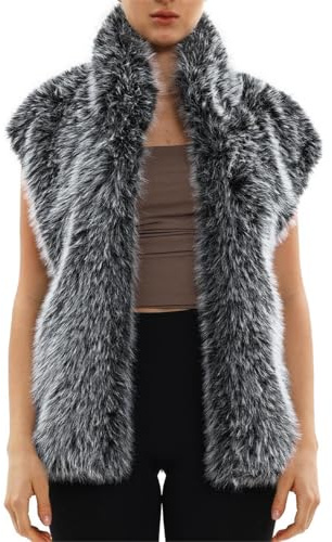 Amazhiyu Womens Faux Fur Gilet, Winter Open Front Waistcoat with Pockets | Fluffy Vests, Midi Furry Winter Outwear, Lined, Pockets, Winter Warm Outerwear