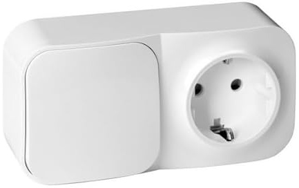 Miatic Enchufe con Interruptor Pared IP20 2P+T Schuko - Enchufe Pared para Uso Interior (Blanco)