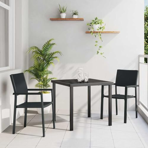 QJBSAVVA Schwarz 3-Teilig Balkonset aus Poly-Rattan 2 Gartenstühle + Tisch platzsparendes Lounge-Set mit pulverbeschichtetem Stahlrahmen Modernes Design for Garten Terrasse Balkon