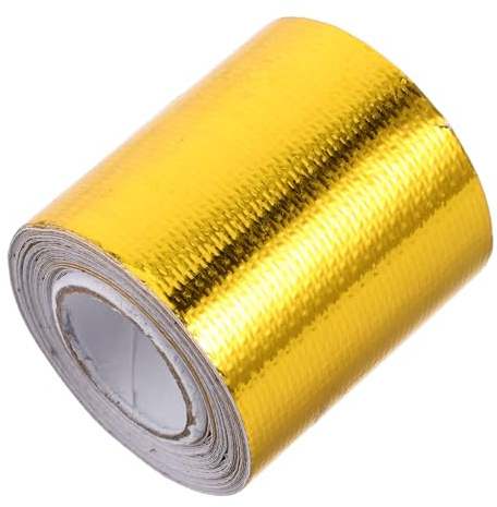 ANDRESLAD Ruban Adhésif Isolant Thermique Aluminium Doré Résistant Haute Température pour Protection Moteur et Pot Échappement avec Lien Inox Bande Protection Thermique Autocollante