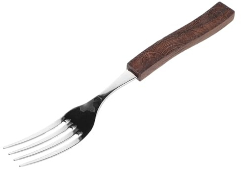 LALADEFIEE Fourchettes de Table en Acier Inoxydable Manche en Bois de Noyer Sculpté Set de 6 Fourchettes à Dessert et Salade Couverts Polyvalents Cuisine Restaurant et Maison Design