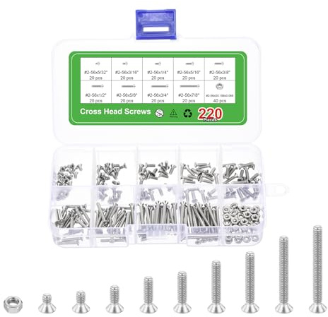 QUARKZMAN 220 Piezas #2 Tornillos De Máquina Phillips Cabeza Avellanada Con Ranura Cruzada Juego De Tornillos Acero Inoxidable 304 Plateado Para Enchufes De Pared Reparaciones Domésticas