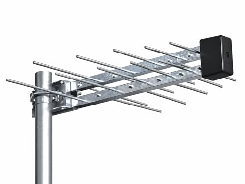 Antenna TV Digitale Terrestre Esterno 20 Elementi 8dB Guadagno Connettore F Filtro LTE Argento Nero