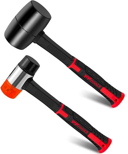 YIYITOOLS 2Pcs Hammer Set, 16oz Rubber Mallet Hammer and 40mm Double-Faced Soft Hammer, Solid Head, Fiberglass Handle, Ergonomic Grip, 2-Piece Rubber Mallet Set for Flooring,Tent,Woodworking,Camping