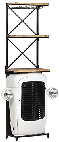 RMIHSJG Traktor-Weinschrank aus rauem Mangoholz Weiß 49x31x172 cm mit 9 Flaschenhaltern und 2 Einlegeböden für Weinlagerung und Aufbewahrung