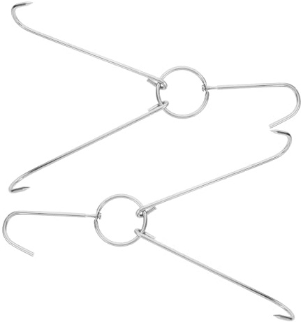 POPETPOP Ganci da Macellaio in Acciaio Inox Grandi, Set 2 Pezzi Doppio Gancio Rotante per Barbecue, Piastra e Appendere Carne, per Anatra Arrosto e Utensili da Cucina Barbecue