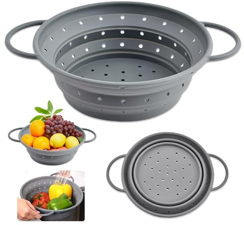 Silicone Collapsible Colander, 28 cm Foldable Pasta Strainer with Handles | Folds Flat to 1.8 cm for Storage, BPA Free Food-Grade Silicone, Heat-Resistant and Dishwasher Safe, for Pasta and Vegetables