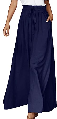 Gonna Pantalone Donna A Gamba Larga Pantaloni Donna Estivi Casual Elastica Vita Alta Larghi Leggeri Pantalone Boho Eleganti Gamba Larga Pantaloni Palazzo Da Spiaggia Con Coulisse Pants Con Tasche