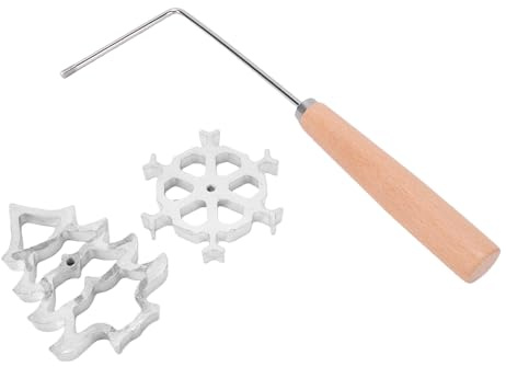 OVAQUIXI Bunuelos Verktygsstämpelsats, Bakmaskin i Aluminiumlegering med TräHandtag, 2 Stämplar och 1 Lyftare, Långt Handtag för Att Steka Kakor Bröd Kex i Hemmet
