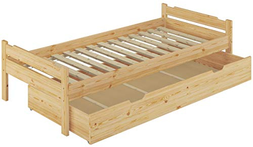 Erst-Holz®Massivholzbett Kiefer Natur Einzelbett 90x200 Bettrahmen Futonbett Rollrost Bettkasten 60.31-09S5