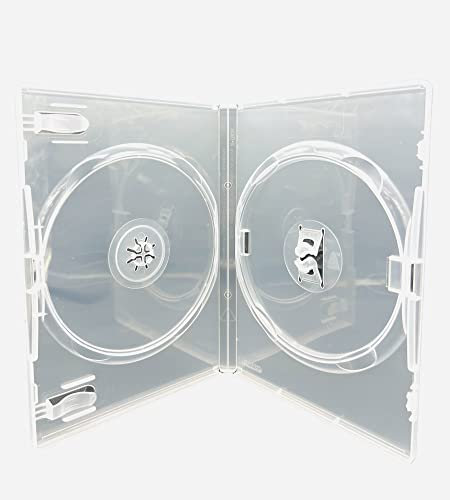 5 x Clear Double DVD Disc Cases (14mm Spine) with Outer Sleeve for Artwork Inlay – Holds 2 Discs – Premium Replacement DVD CD Blu-ray Storage Cases – 190mm x 135mm x 14mm