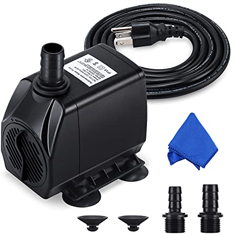 CWKJ Fountain Pump, 880GPH Submersible Water Pump, Durable 60W Outdoor Fountain Water Pump with 6.5ft Power Cord, 3 Nozzles for Aquarium, Pond, Fish Tank, Water Pump Hydroponics, Backyard Fountain