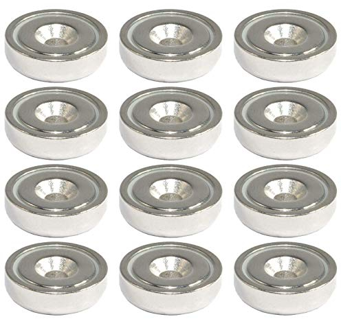 Neodym Magnet mit Bohrung Senkung - Extra Starke Topfmagnete D 16 mm - 5 KG Zugkraft - Flachgreifer Rund mit M3 Senkbohrung [12 Stück]