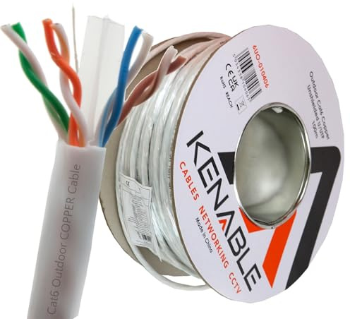 Externo CAT6 Exterior Usar Cobre Ethernet Red Cable Rollo UTP 100 m Blanco [100 Metros/Cat6 100m]