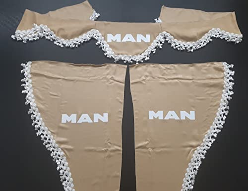 VNVIS Set 3 Rideaux décoratifs en Peluche avec Pompons Blancs pour camions Man TGX TGA TGM (Beige)