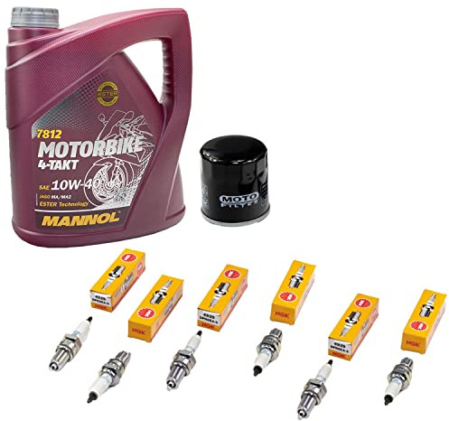 Wartungspaket Öl 4L + Ölfilter + Zündkerzen für Hon da GL 1500 GL1500 Goldwing SC22 SC22A SC29 Bj 1988-2000