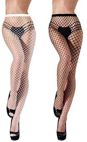 zhibeisai Damen Netzstrumpfhose 2 Paar Netzstrümpfe für Damen,Schwarz+Weiße