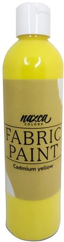 Nazca Colors Pintura Textil Amarillo 250ml – Pintura para Tela y Cuero Permanente ideal para Pintar Ropa, Camisetas, Jeans, Bolsas, Zapatillas de Tela y Piel – Gran Capacidad de Cobertura