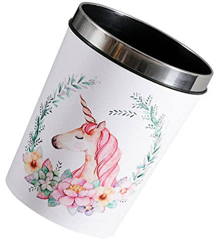 Luxshiny Unicorn Trash Can 12l Round Wastepaper Basket Cartoon Design Plastic Home Office Bathroom Waste Bin for Boys and Girls Room