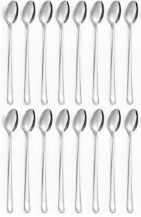 16PCS Latte Macchiato Löffel Set, 19.5cm Silber Langem Griff Eislöffel, Edelstahl Spiegelpoliert Eiskaffee Löffel, Kaffeelöffel Lang Für Desserts Cocktails Eisbecher Milchshake