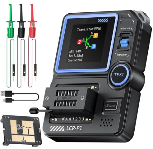 Jadeshay LCR-P1 Tester Condensatori Tester di Induttanza per Condensatori Induttori Transistor e Diodi Zener Display 1.44 a Colori Protezione Antiscambio Piastra SMD Sostituibile