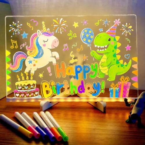 YOUYIKE Tableau à messages LED avec couleurs - Tableau acrylique lumineux avec support et 7 stylos de couleur - Pour Noël, anniversaire, fête des mères, cadeau de bricolage - 200 x 200 x 3 mm