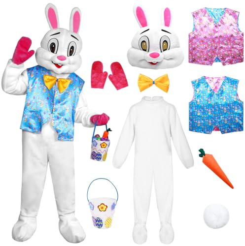 Matreeglam Easter Bunny Costume Adult, Rabbit Costume with Reversible Vest Rabbit Tail, Rabbit Onesie Costume for Easter Fancy Dress Costume