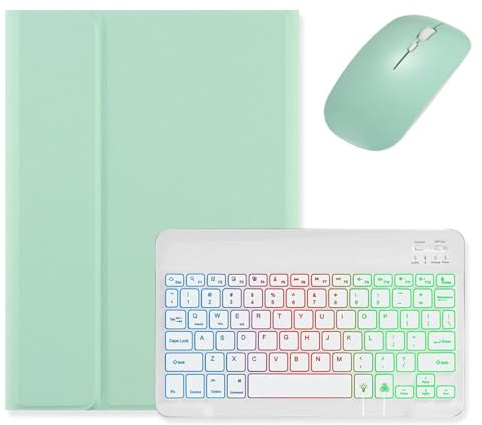 kaidisen Funda con teclado retroiluminado para iPad Air de 13 pulgadas M3/M2 (2025/2024)/iPad Pro de 12.9 pulgadas 6ª/5ª/4ª/3ª generación con mouse y teclado de color retroiluminado desmontable, verde