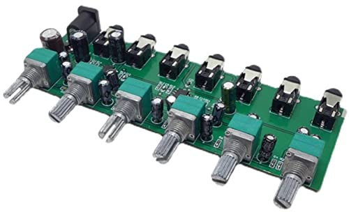 Asyduey Tablero de Mezcla Distribuidor de Audio Mezclador EstéReo de 6 VíAs con Control de Volumen Independiente DC5-24V 1 Pieza 6 Entradas 1 Salida