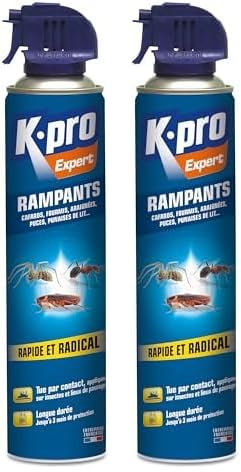 K.PRO Expert - Spray Aérosol Insectes Rampants - Elimine Immédiatement les Cafards, Fourmis, Araignées, Puces, Punaises de Lit - Effet Longue Durée - Ergonomique - Technique Professionnelle - 400 ml