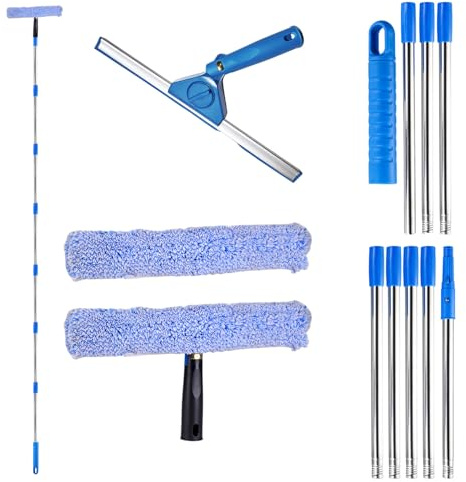 Window Cleaning Equipment, 3.1m Window Cleaning Kit with Rotatable 35cm Window Washing Squeegee, Window Washer, 8Pcs 42cm Segmented Extension Pole, Window Cleaner Tool for High Windows, Car