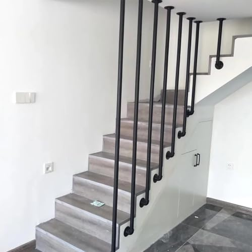 Barandilla de escalera – Pasamanos de tubo galvanizado de hierro forjado para uso en interiores y exteriores, kit de instalación completo incluido – Barandilla de seguridad para escalera y ático