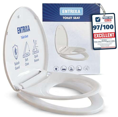 ENTRIXA 2-in-1 Toddler Potty Training Seat - Elongated White Toilet Seat with Built-in Magnetic Child Seat, Soft Close, & One-Click Quick Release for Easy Cleaning - Ideal for Boys & Girls