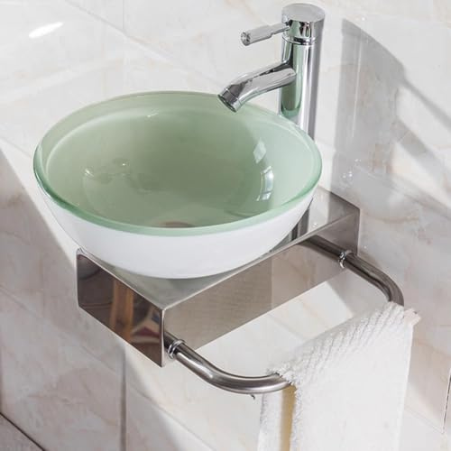 HEFJIAYCIQ Rundes Waschbecken Aus Gehärtetem Glas, Wandwaschbecken Für Gästetoiletten, Waschbeckenunterschrank Und Kleines Waschbecken Für Hotelwaschräume,Weiß,31cm