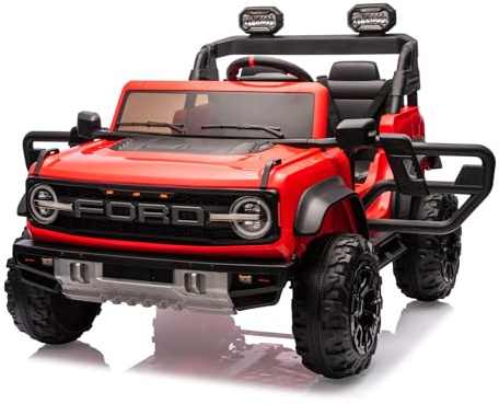 CoolGrows Ford Bronco Raptor Ride on Car, Electric Cars for Kids, with Remote Control, LED Lights, Music, Radio, 3 Speed Modes Smooth Start for 3-6 Years Old, Max Weight 60KG - Red