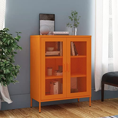 Owoxanthellate Oranger Stahl Lagerschrank 80x35x101,5 cm mit Gittertüren und höhenverstellbaren Stellfüßen, Modernes Design für Balkon Werkstatt Keller Büro